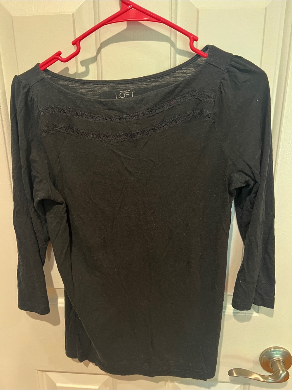 LOFT Black Scoop Neck Lace-Trim Women's Top